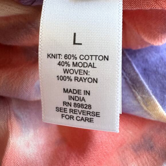 LOGO By Lori Goldstein Womens India Button Shirt Watercolor Mixed Fabric Orange - Picture 6 of 9